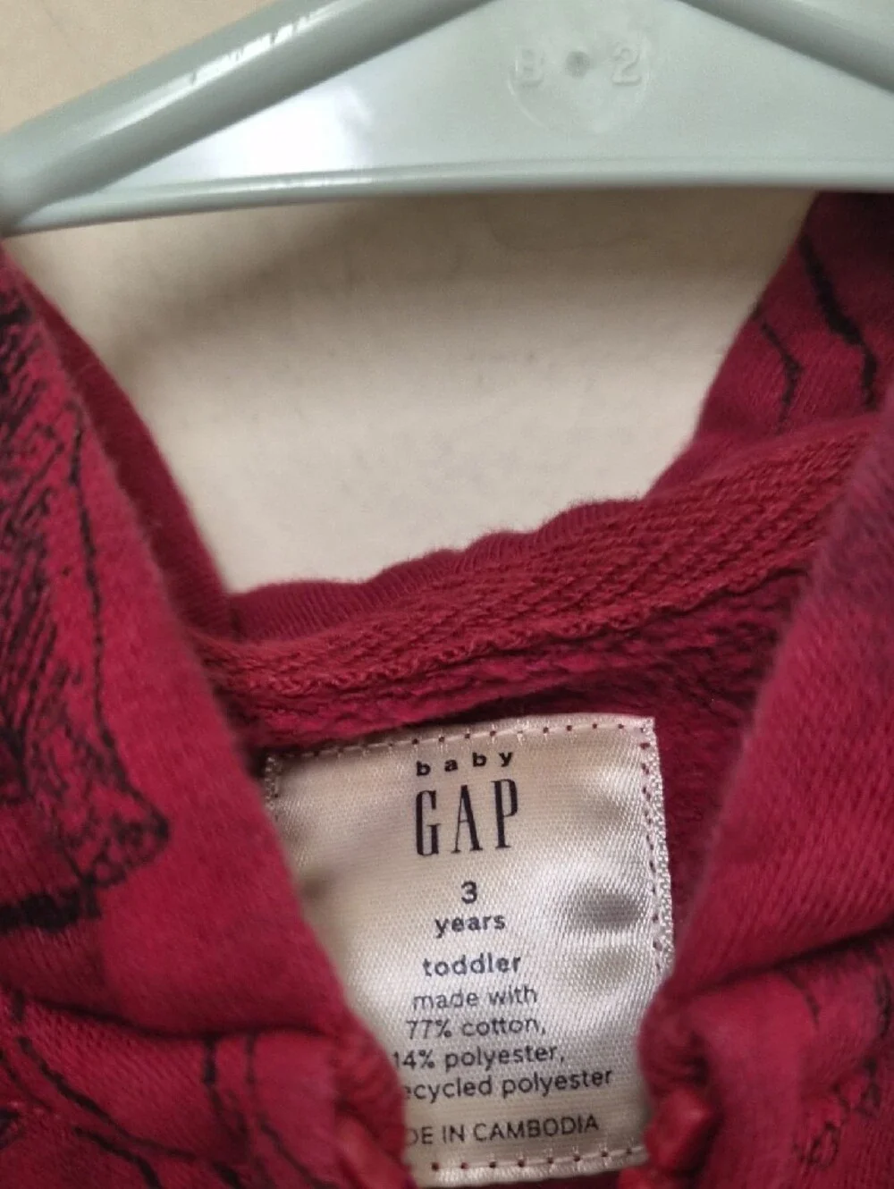 GAP Kids Maroon Animal-Print Zip Hoodie Size 3